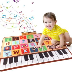 BLUEJAY Baby Piano Mat Toys, Record Playback Musical Keyboard Mat Learning Toys with 26 Letters, Adjustable Volume Electronic Music Animal Touch Play Mat Toddler Toys Gifts for Age 1-3 Boys and Girls